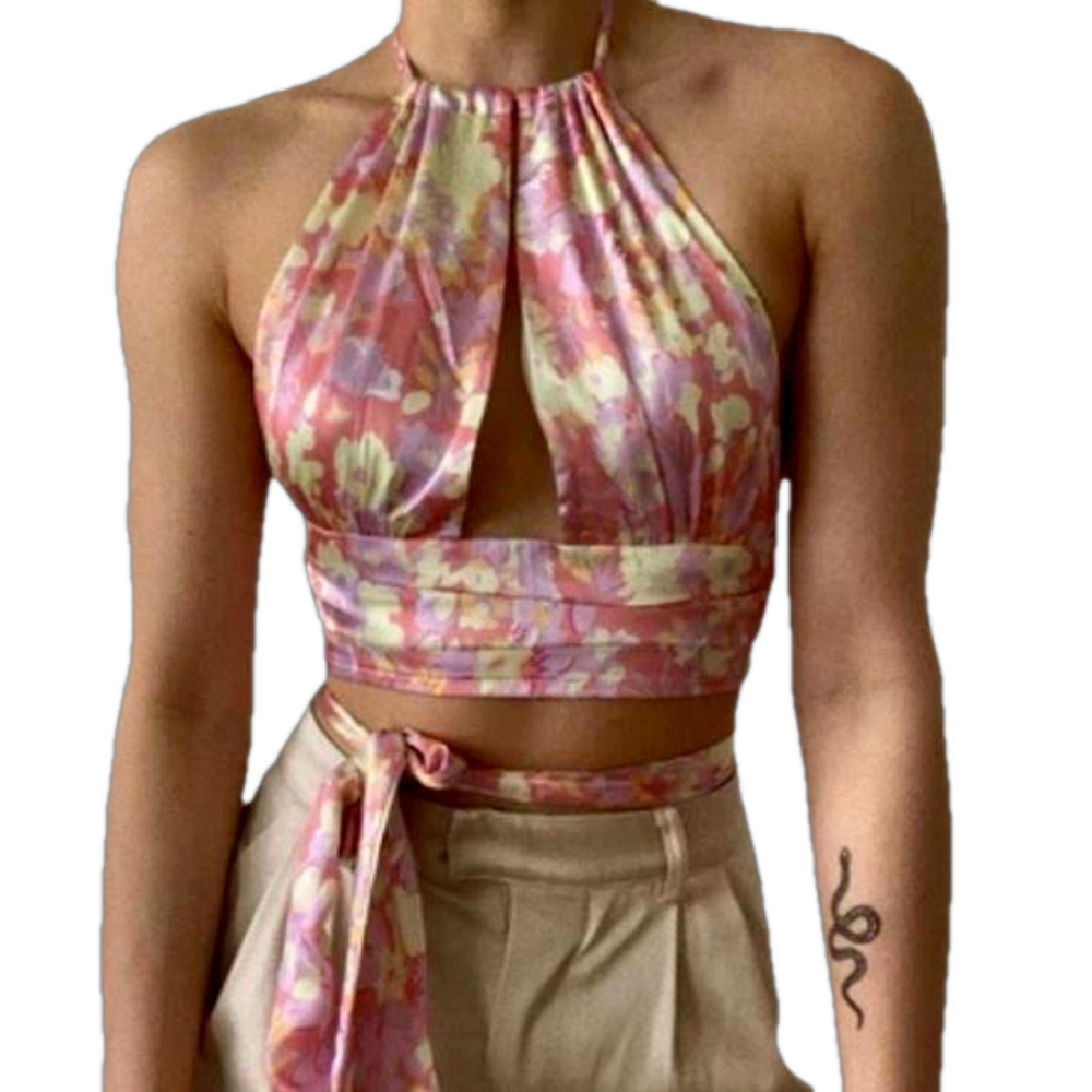 Double Crazy Wrap Floral Crop Top